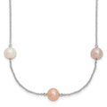 Sterling Silver Rhodium-plated 7-8mm White, Pink and Purple Near-Round Freshwater Cultured Pearl 9-Station 18 inch Necklace, 18 x 8 mm