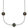 Sterling Silver Rhodium-plated 7-8mm Black Semi-Round Freshwater Cultured Pearl 9-Station 18 inch Necklace, 18 x 7.25 mm