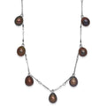 Sterling Silver Rhodium-plated 7-8mm Black Teardrop Freshwater Cultured Pearl Dangle 7-Station 17.5 inch Necklace, 17.5 mm