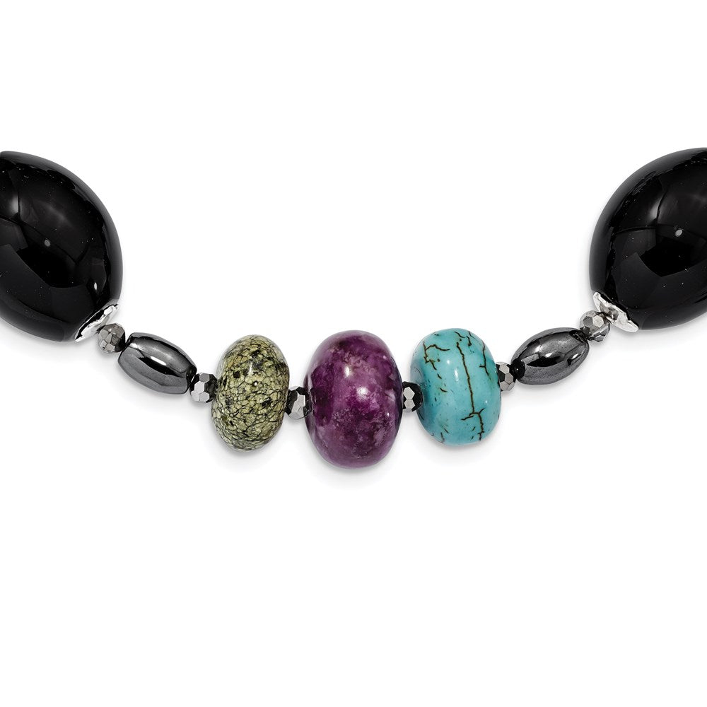 SS BlkAgte/Crys/Hem/Prpl Magn./Recon.Magn./Serpen. w2inext Necklace, 17.5 x 16 mm
