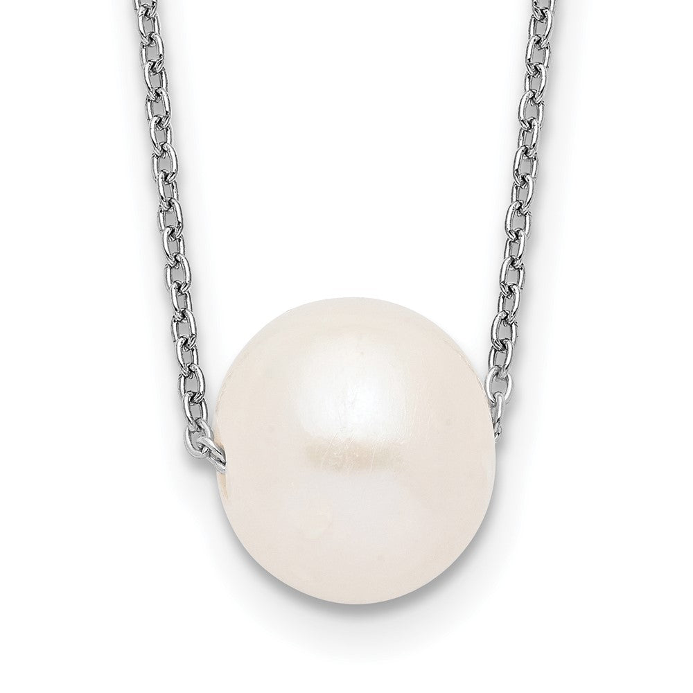 Sterling Silver Rhodium-plated 10-11mm White Near-Round Freshwater Cultured Pearl 17 inch Necklace, 17 mm