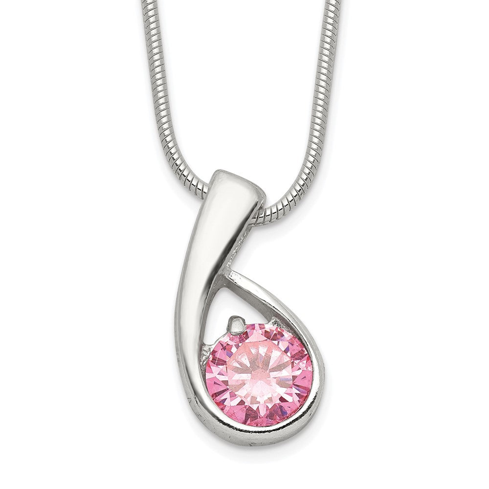 Sterling Silver Pink CZ Necklace, 18 x 9 mm