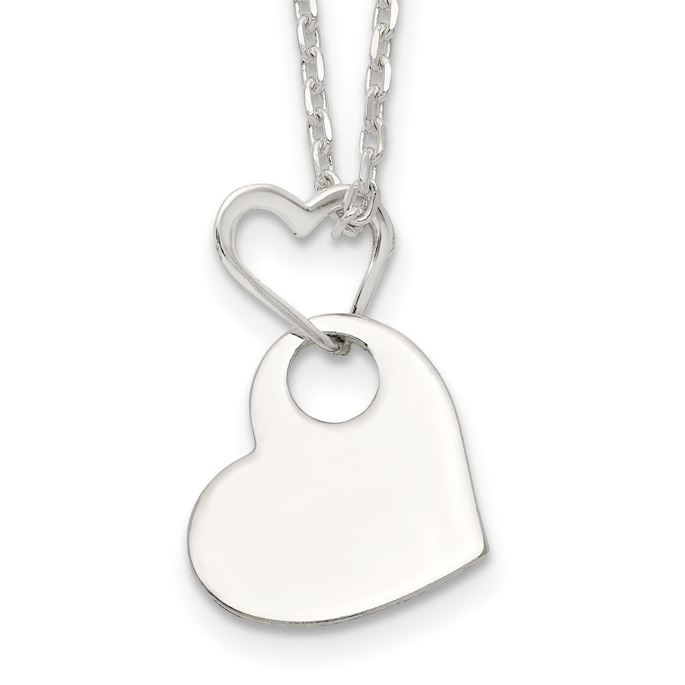 Sterling Silver Open Heart Holding A Heart Dangle 16 inch Necklace, 16 x 16 mm