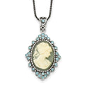 Sterling Silver Antiqued with Crystal Resin Cameo 16 inch Necklace, 16 x 21 mm