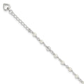 Sterling Silver Freshwater Cultured Pearl and Heart 9 inch Plus 1 inch Extender  - Total 10 inch Anklet, 10 x 3 mm