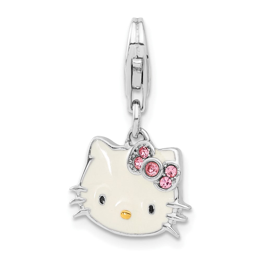 Sterling Silver and Gold-tone Polished and Enameled Crystal Hello Kitty Lobster Clasp Charm, 25 x 15 mm