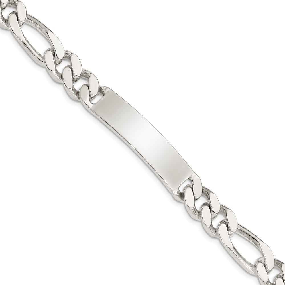 Sterling Silver 8.5inch Polished Engraveable Figaro Link ID Bracelet, 8.5 x 10 mm
