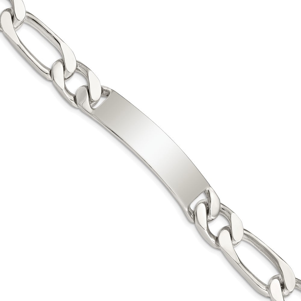 Sterling Silver 8.5 inch Polished Engraveable Figaro Link ID Bracelet, 8.5 x 12 mm