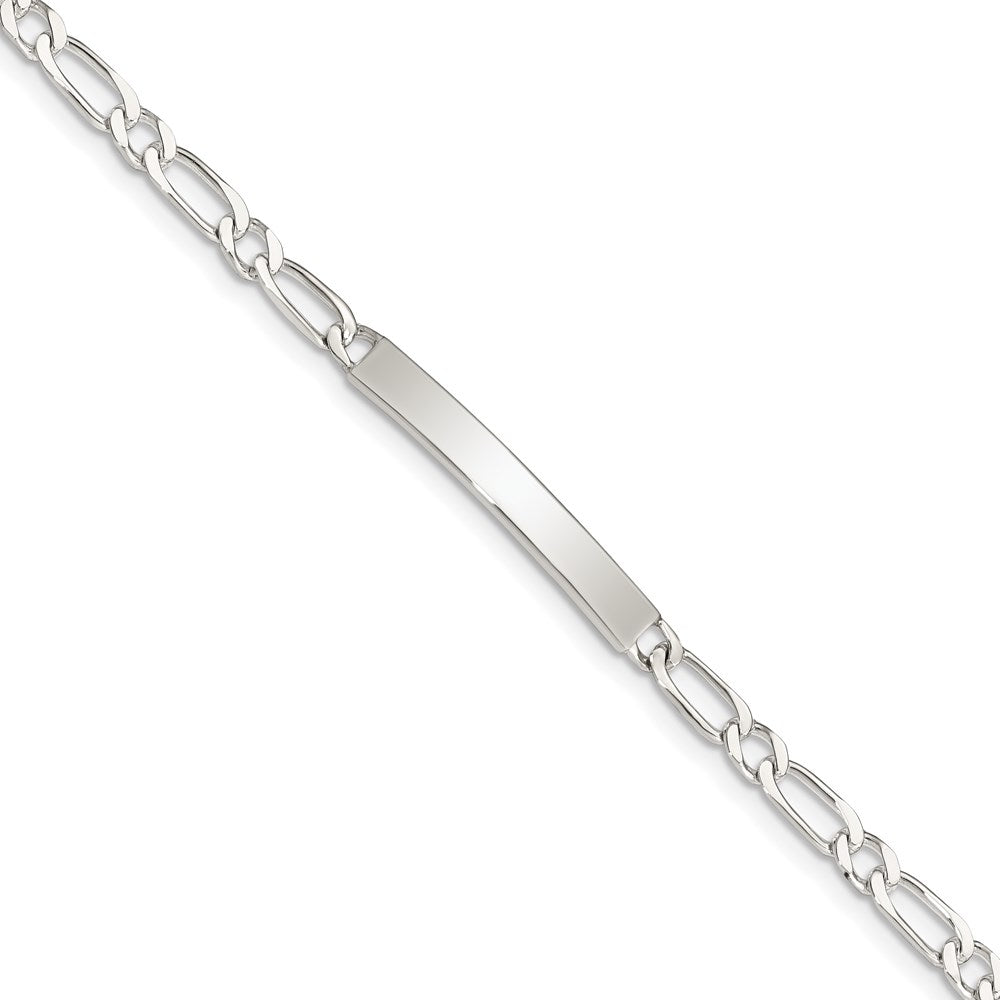 Sterling Silver 7inch Polished Engraveable 1 Figaro Link ID Bracelet, 7 x 4 mm