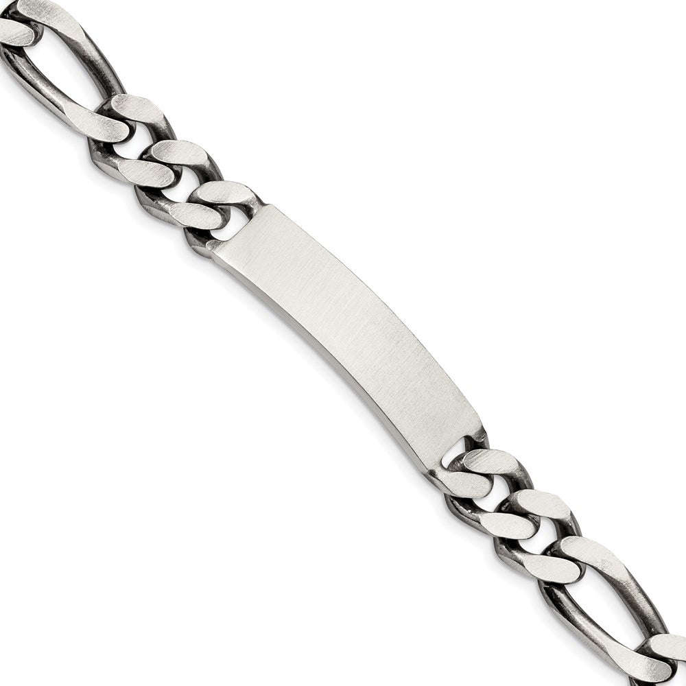 Sterling Silver 8.5inch Engraveable Antiqued Figaro Link ID Bracelet, 8.5 x 9 mm