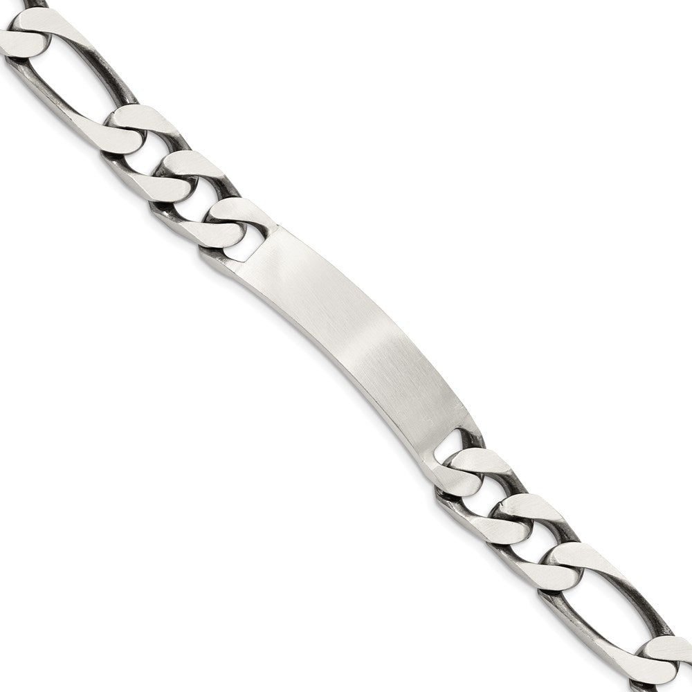 Sterling Silver 8.5inch Engraveable Antiqued Figaro Link ID Bracelet, 8.5 x 10 mm