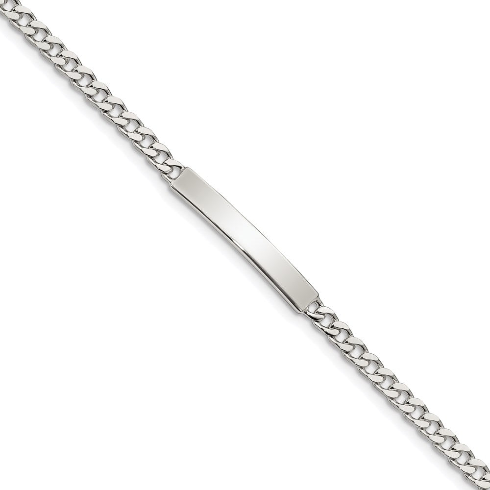 Sterling Silver Polished Engraveable Curb Link ID Bracelet, 7 x 4 mm