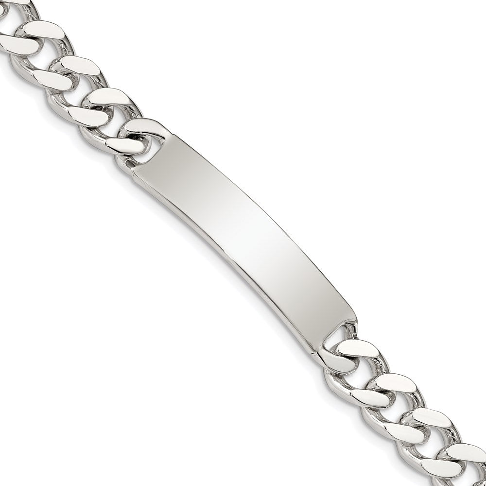 Sterling Silver 8inch Polished Engraveable Curb Link ID Bracelet, 8 x 9 mm