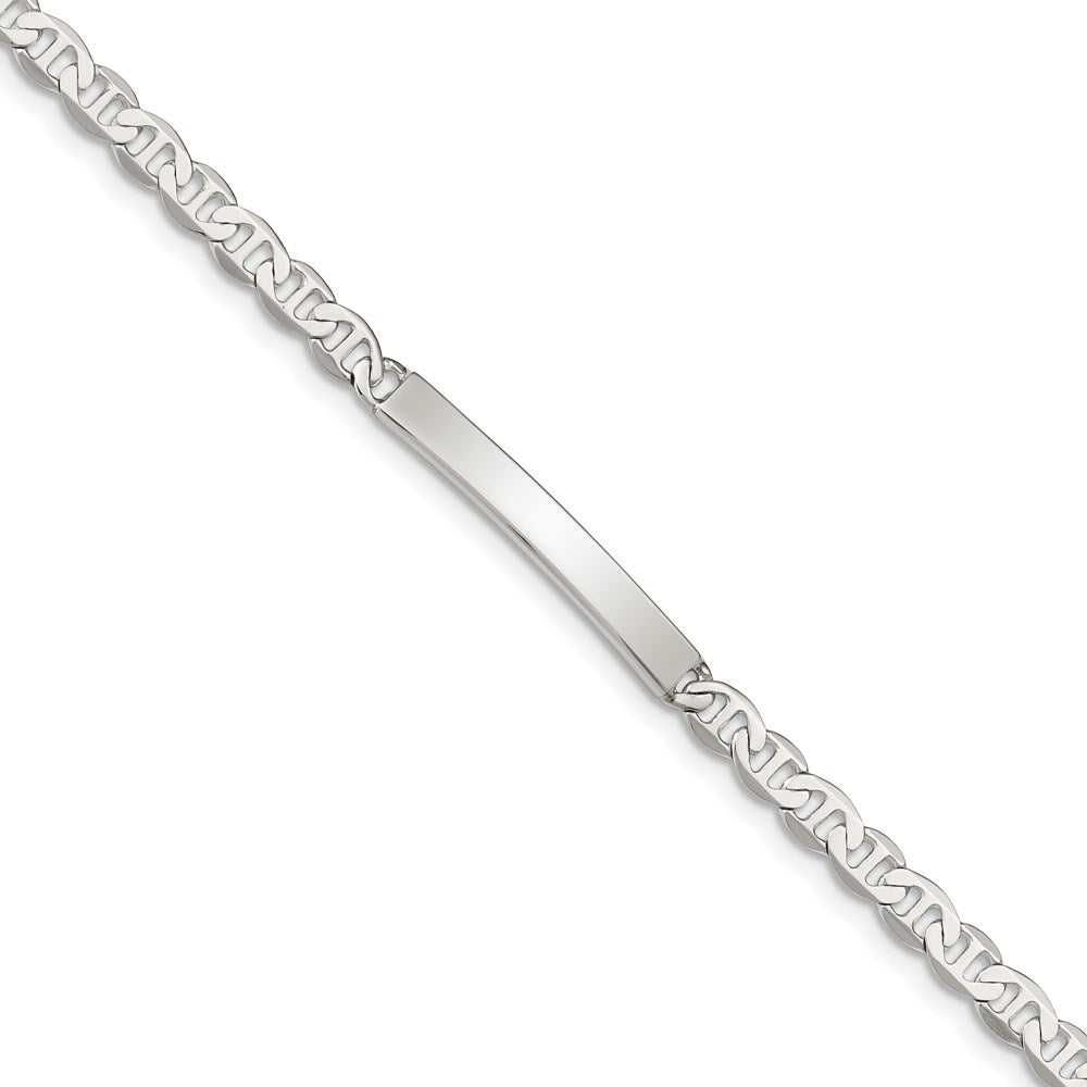 Sterling Silver 8inch Polished Engraveable Anchor Link ID Bracelet, 8 x 4 mm