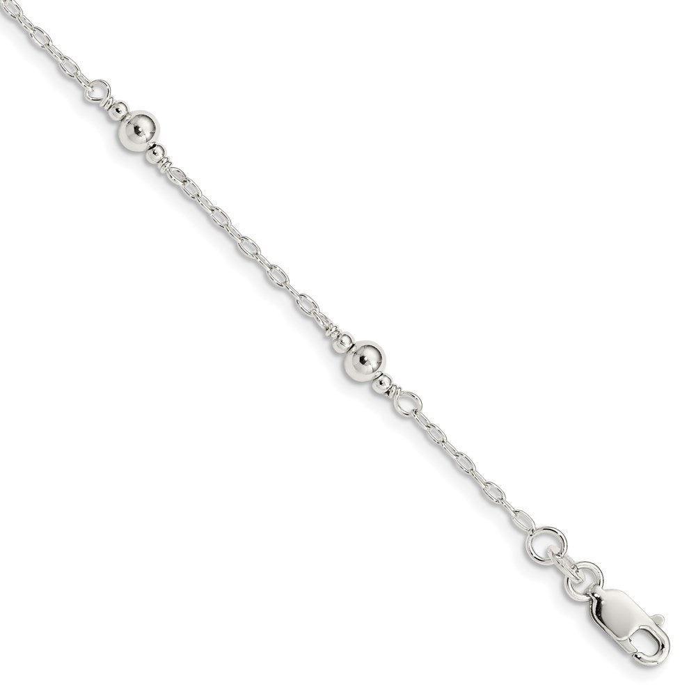 Sterling Silver Polished Fancy Bead with 1in Extension Children's Bracelet, 6 x 4 mm