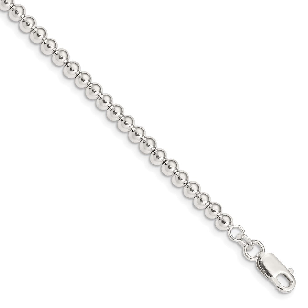Sterling Silver Polished Beaded Chain with 1in Ext. Children's Bracelet, 6 x 4 mm