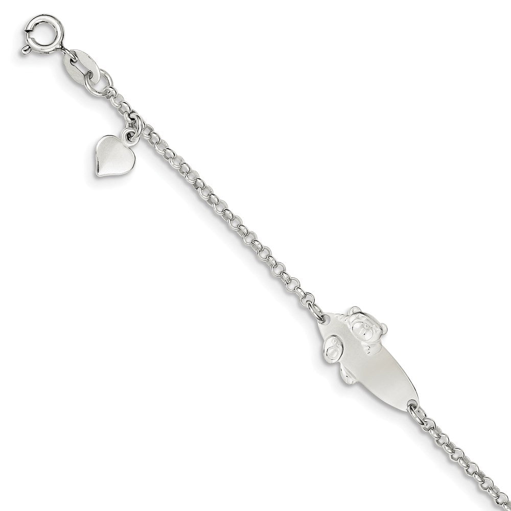 Sterling Silver Polished Childrens Teddy Bear 5in Plus 1in Ext ID Bracelet, 5 mm