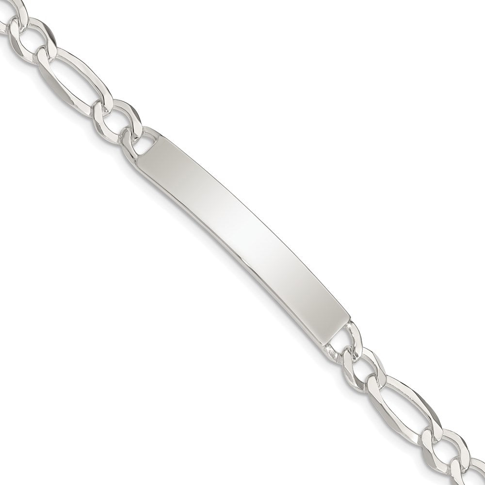 Sterling Silver Figaro Link ID Bracelet, 8.5 x 7 mm, 11.59 g
