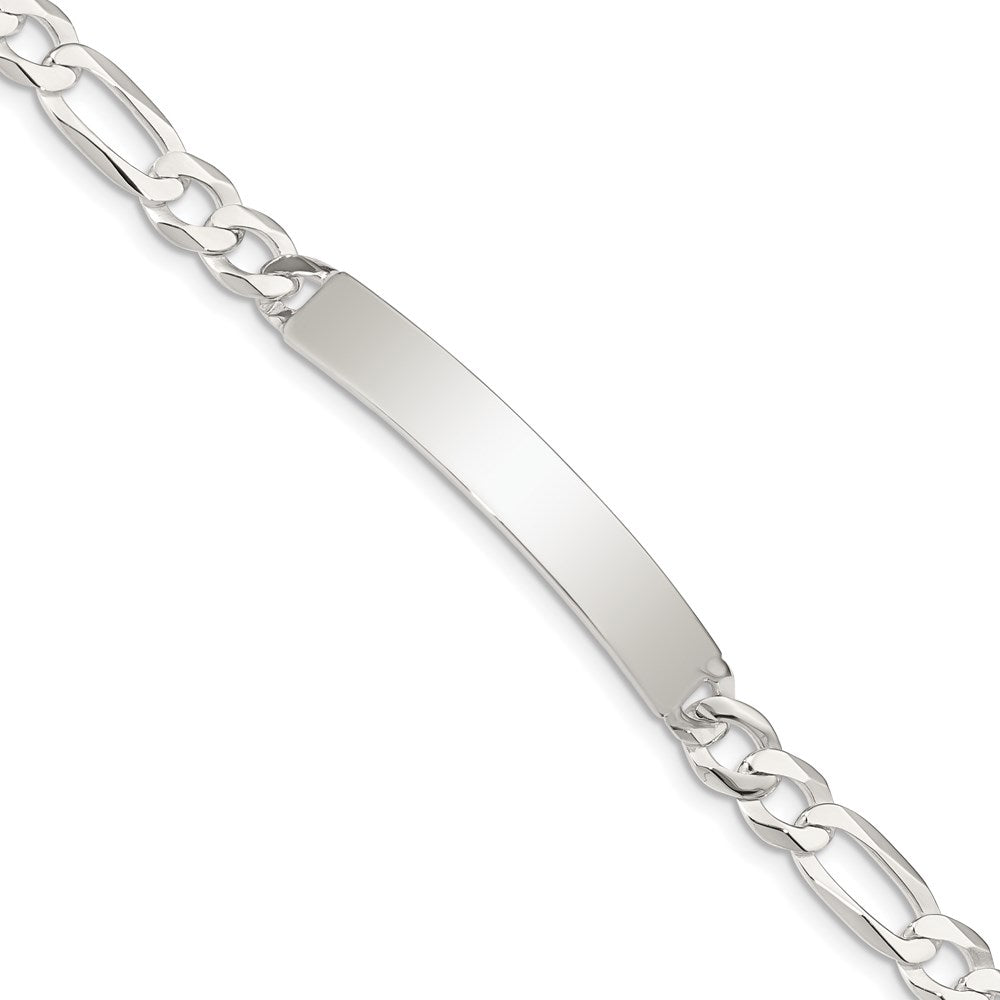 Sterling Silver Figaro Link ID Bracelet, 8.5 x 6 mm