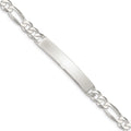 Sterling Silver Figaro Link ID Bracelet, 8.5 x 7 mm, 14.8 g