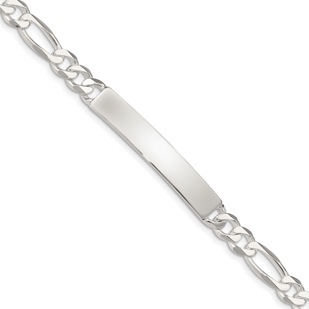 Sterling Silver Figaro Link ID Bracelet, 8.5 x 7 mm, 14.8 g