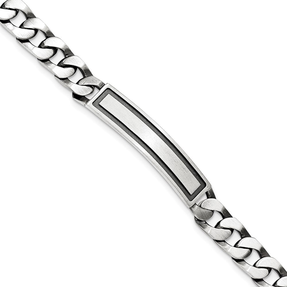 Sterling Silver Antiqued Satin  Curb Link ID Bracelet, 7.5 mm