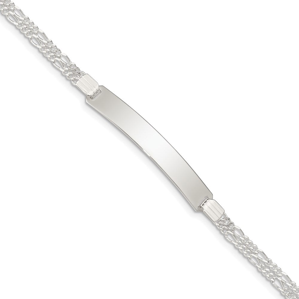 Sterling Silver Double Chain Fancy Link ID Bracelet, 7.5 x 6 mm