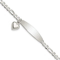Sterling Silver Polished Figaro ID Heart Dangle Bracelet, 7.5 x 4 mm