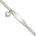 Sterling Silver Polished Curb Link ID Heart Dangle Bracelet, 7.5 x 3.5 mm