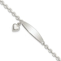 Sterling Silver Polished Rolo Link ID Heart Dangle Bracelet, 7.5 x 4 mm