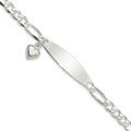 Sterling Silver Polished Figaro ID Heart Dangle Bracelet, 7.5 x 5.25 mm
