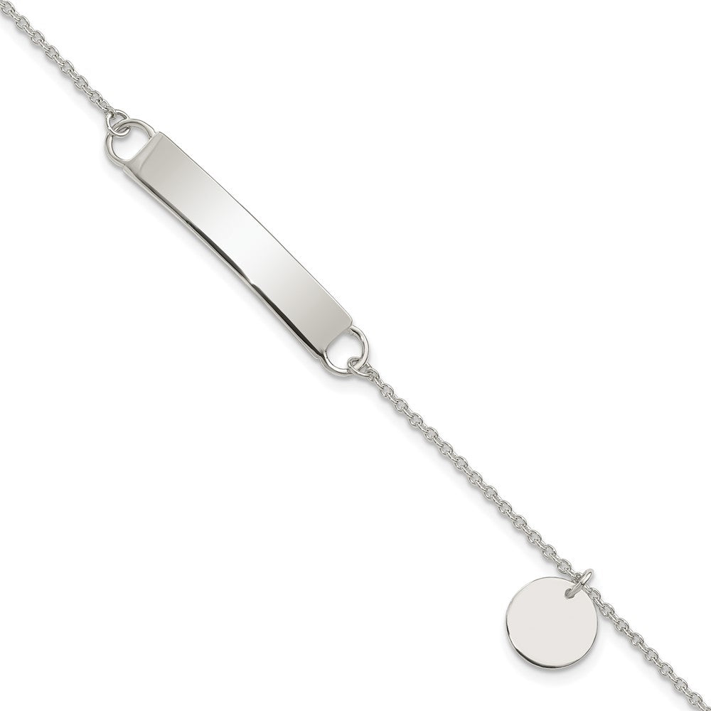 Sterling Silver Polished 7.5 inch Curb Link ID Bracelet W/Sliding Accent, 7.5 x 1 mm