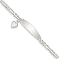 Sterling Silver ID with Heart Figaro Link Bracelet, 7 x 6 mm