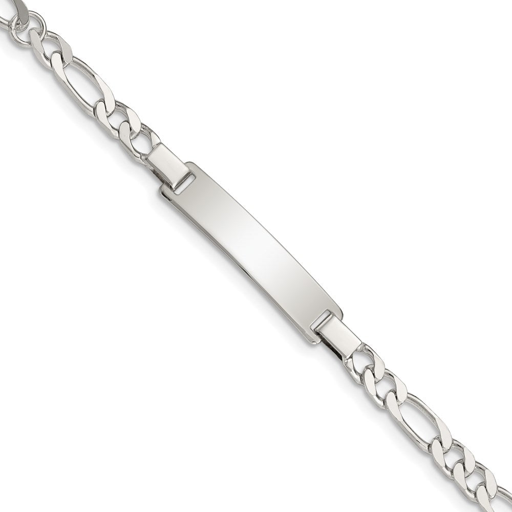Sterling Silver Engraveable Childrens ID on Figaro Link Bracelet, 6 x 6 mm