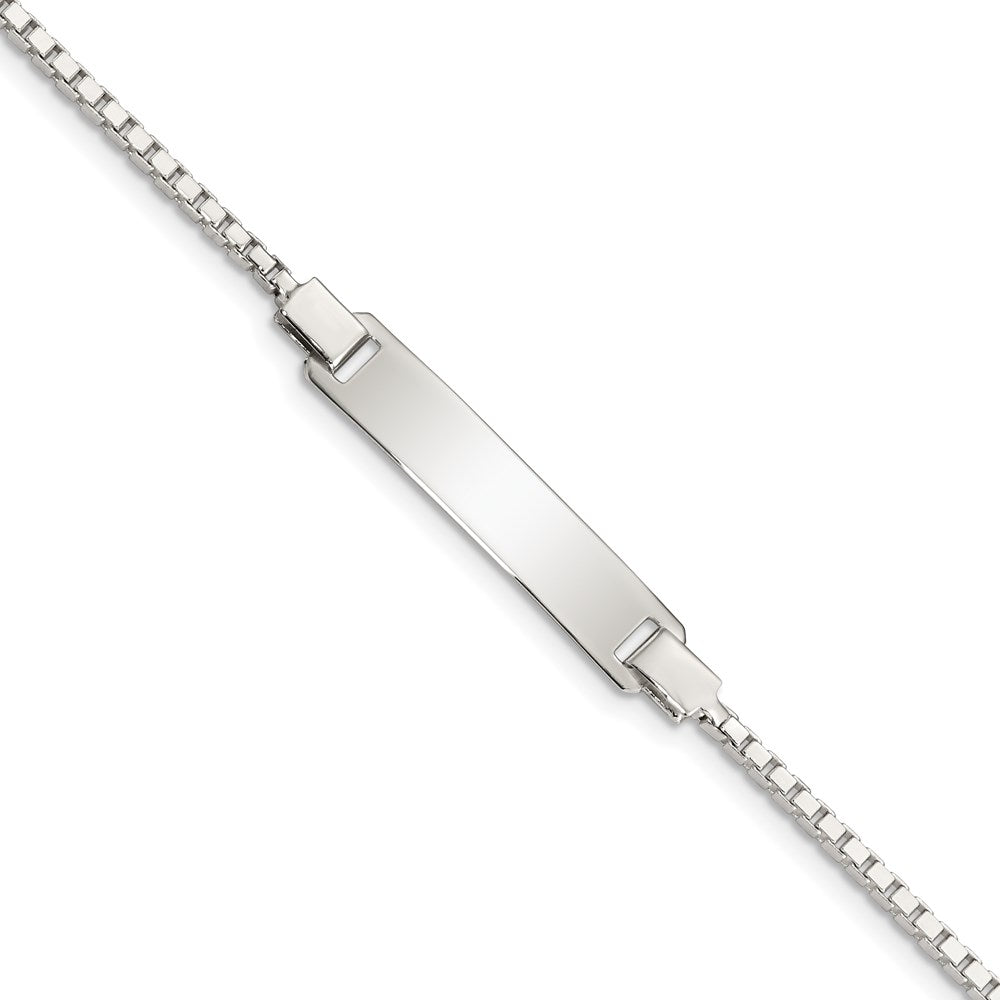 Sterling Silver Engraveable Childrens ID on Box Chain Bracelet, 5.5 x 6 mm