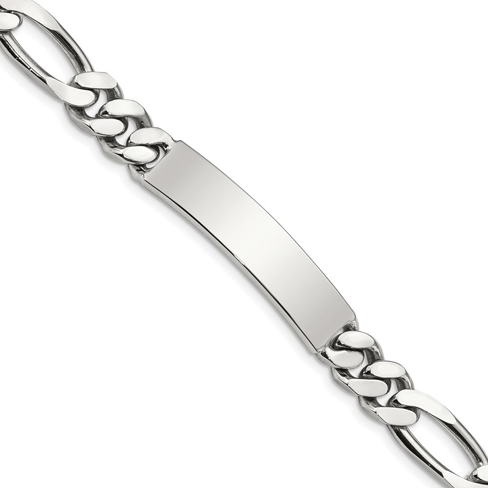 Sterling Silver Polished Engraveable Figaro Link ID Bracelet, 8.5 x 8 mm