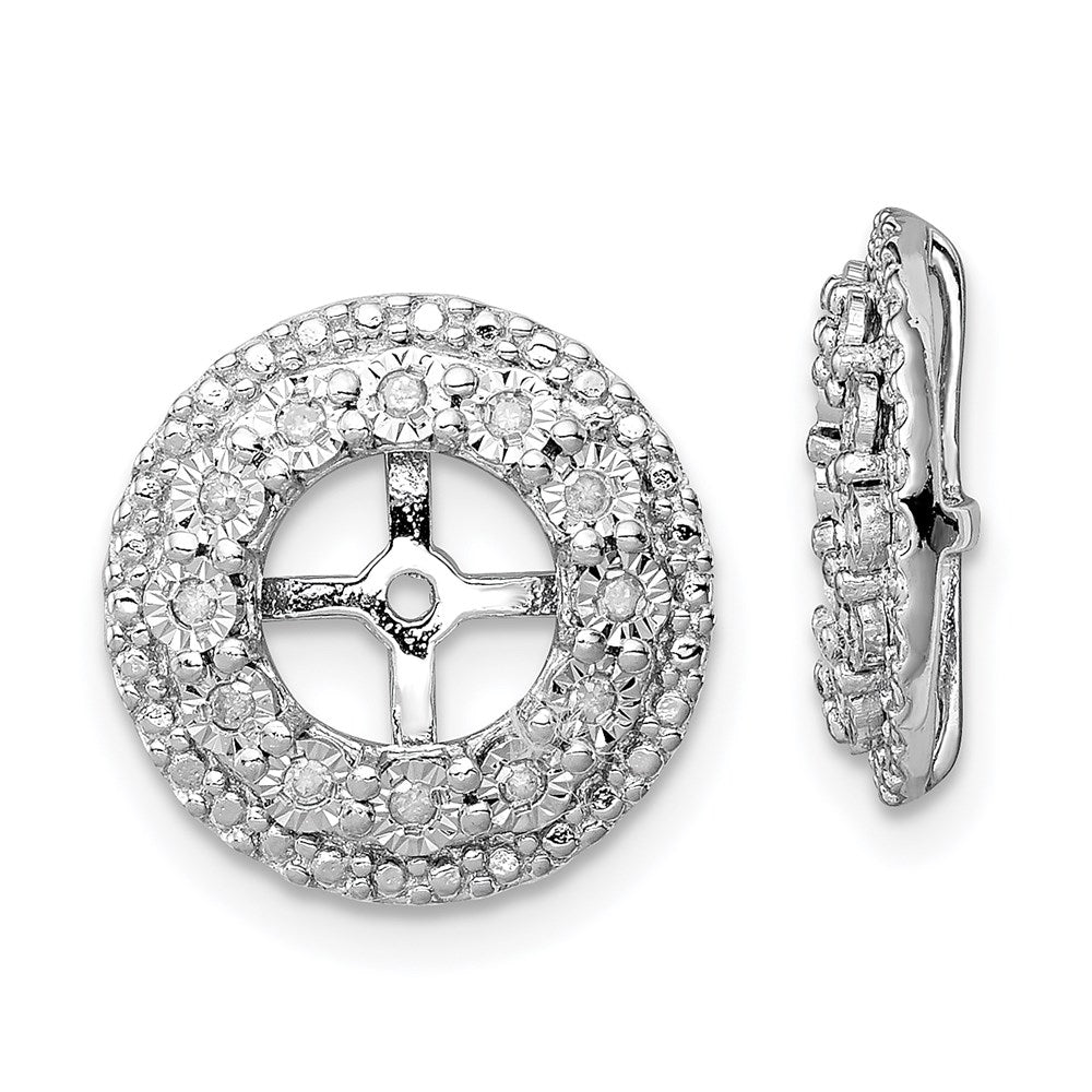 Sterling Silver Rhodium Diam. Earring Jacket, 0.104 ct, 13 x 13 mm