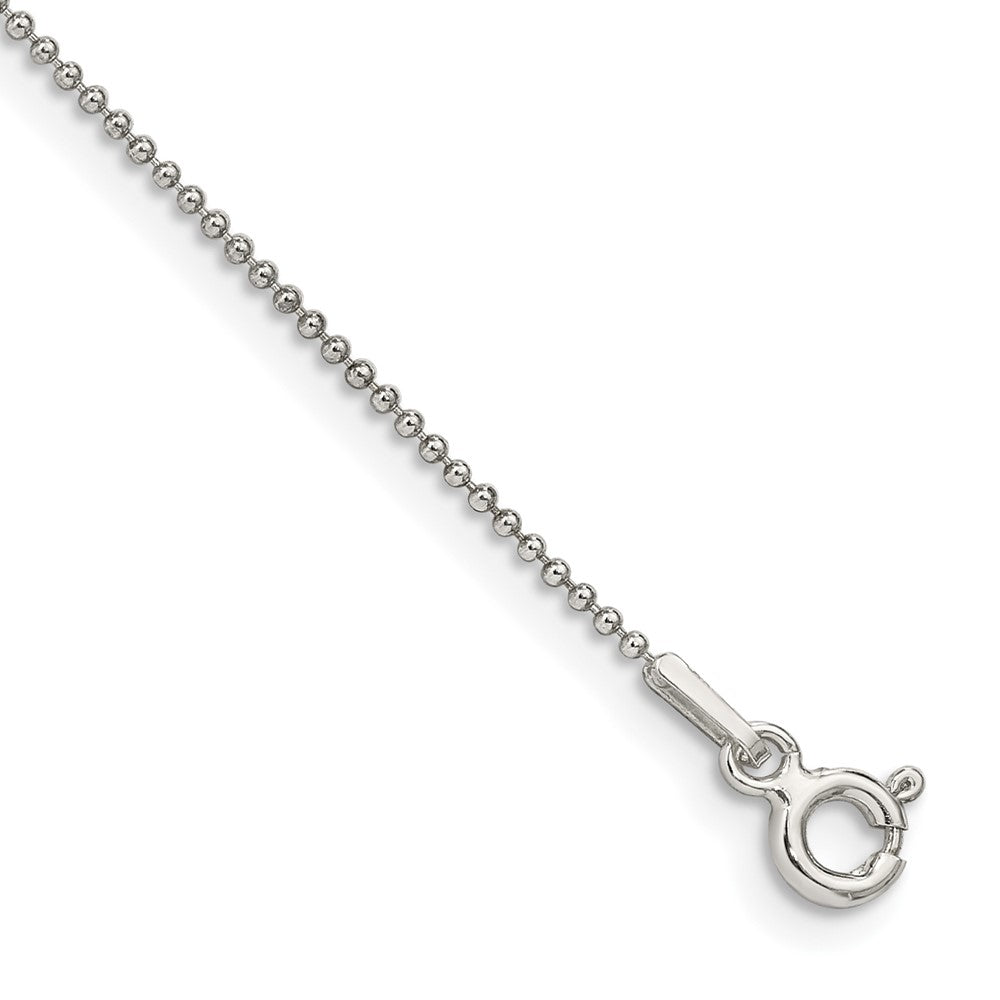 Sterling Silver 1mm Beaded Chain Anklet, 10 x 1 mm