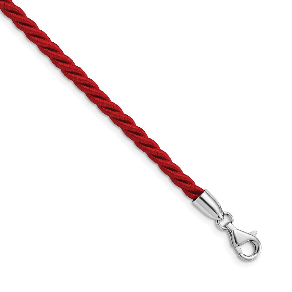 Sterling Silver Rhodium-plated 18inch Red Satin Cord Necklace, 18 x 4 mm