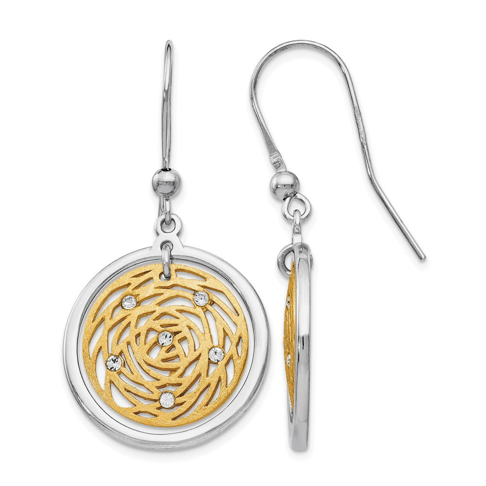 Sterling Silver Gold-tone Scratch-finish CZ Dangle Earrings, 41 x 14 mm