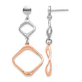 Sterling Silver Rose Gold-plated Post Dangle Earrings, 42 x 18 mm