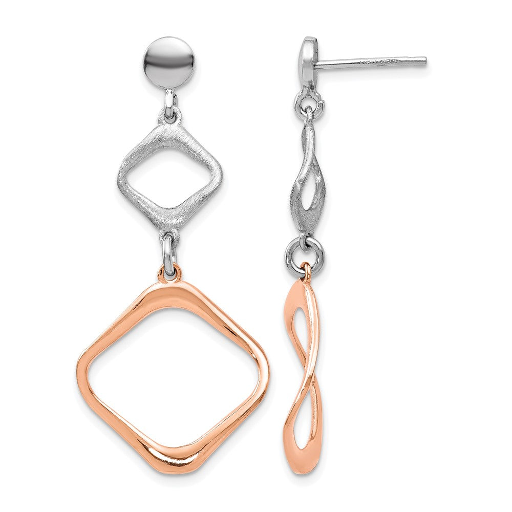 Sterling Silver Rose Gold-plated Post Dangle Earrings, 42 x 18 mm