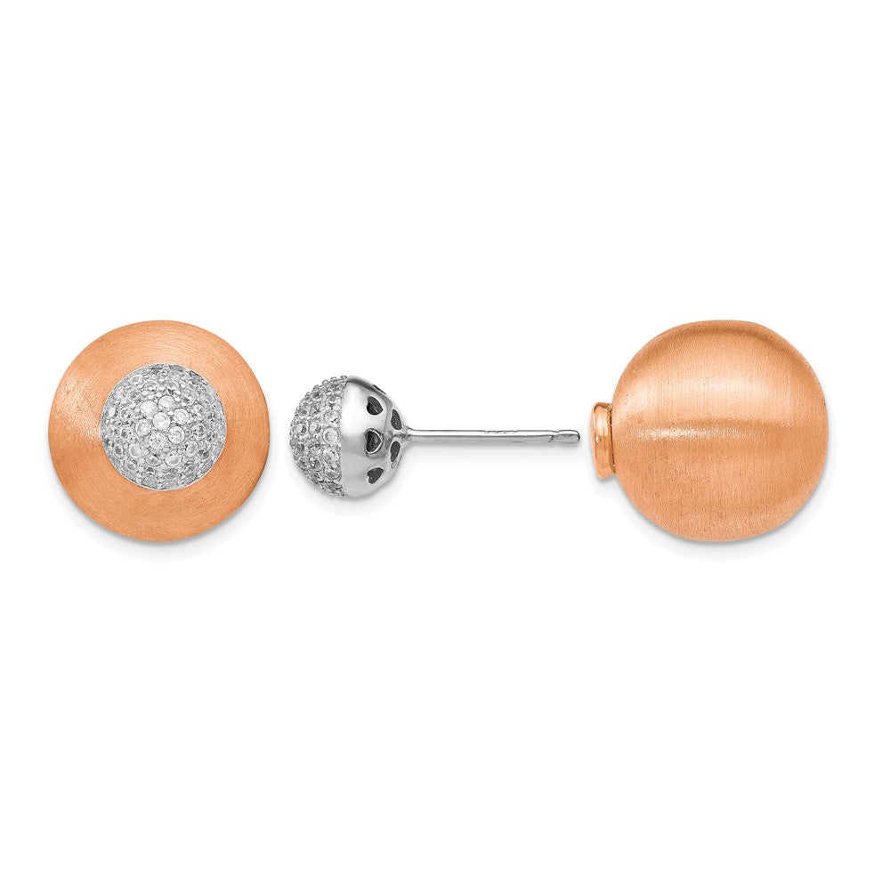 Sterling Silver Rose-tone CZ Front Back Earrings, 14 x 14 mm