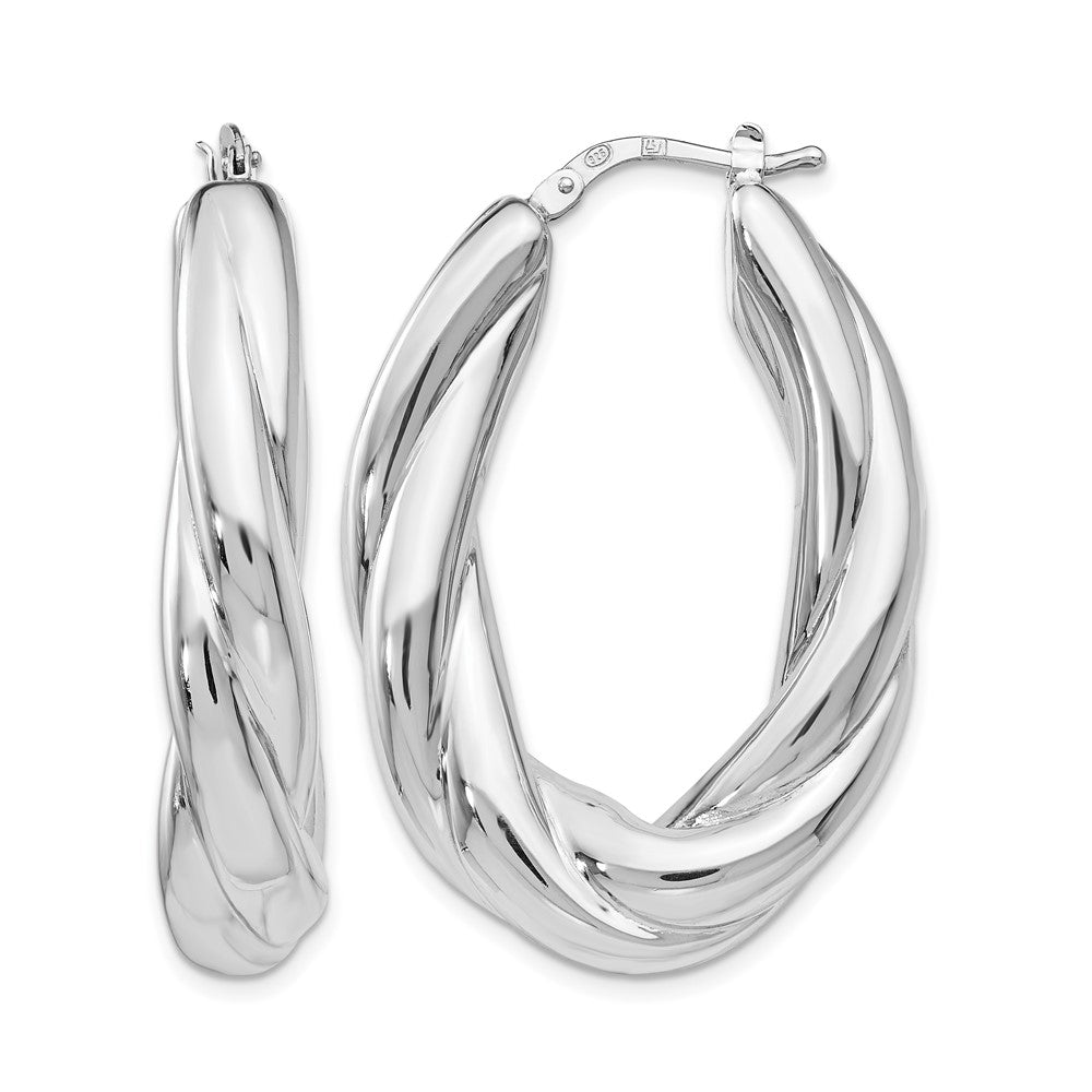 Sterling Silver RH-plated Polished Hoop Earrings, 39 x 8 mm