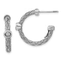 Sterling Silver Polished Woven CZ Hoop Earrings, 23.2 x 24.55 mm