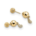 Sterling Silver Gold-plated CZ Heart Front and Back Earrings, 18.5 x 10 mm