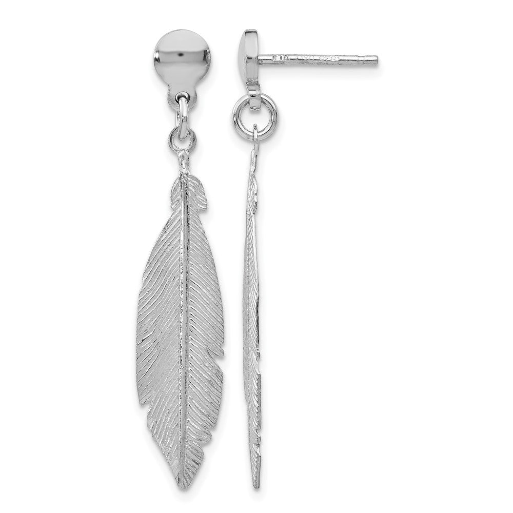 Sterling Silver Rhodium-plated Leaf Post Dangle Earrings, 39 x 7.65 mm