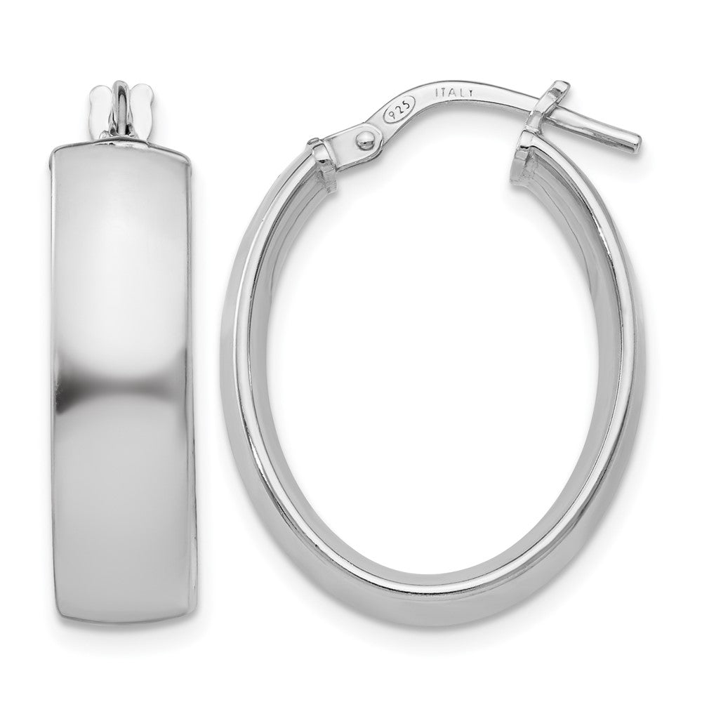 Sterling Silver Rhodium-plated Oval Hoop Earrings, 24 x 6 mm