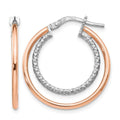 Sterling Silver Rose-tone D/C Hoop Earrings, 25 x 1.5 mm
