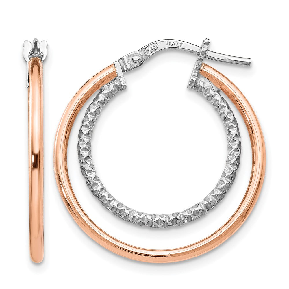 Sterling Silver Rose-tone D/C Hoop Earrings, 25 x 1.5 mm